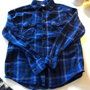 Vintage Blue Plaid Flannel Shirt